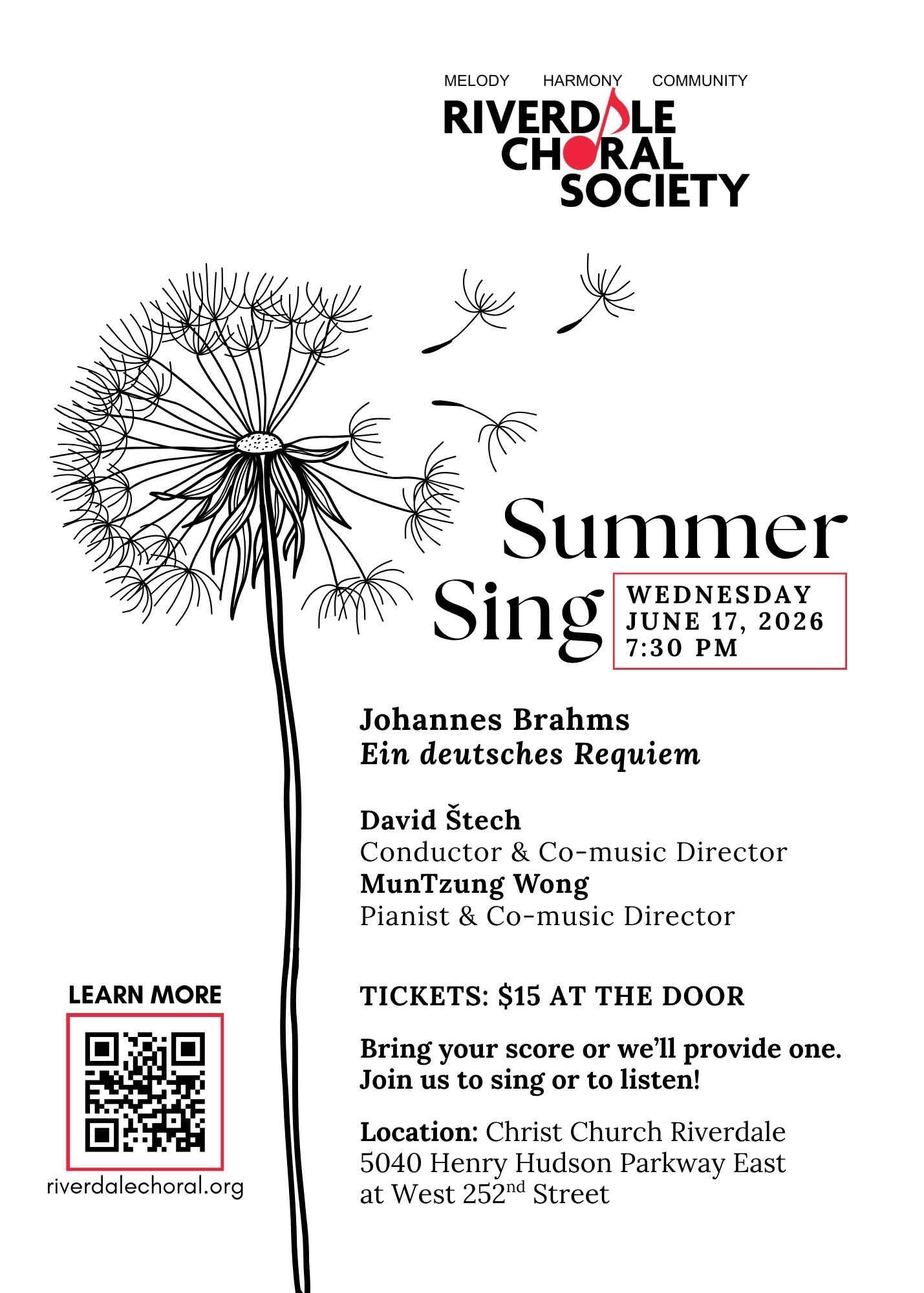Riverdale Choral Society recruitment flyer for the Fall 2025 concert